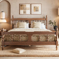 Queen Vintage Wood Spindle Post Bed, Bamboo Platform Bed, Brown