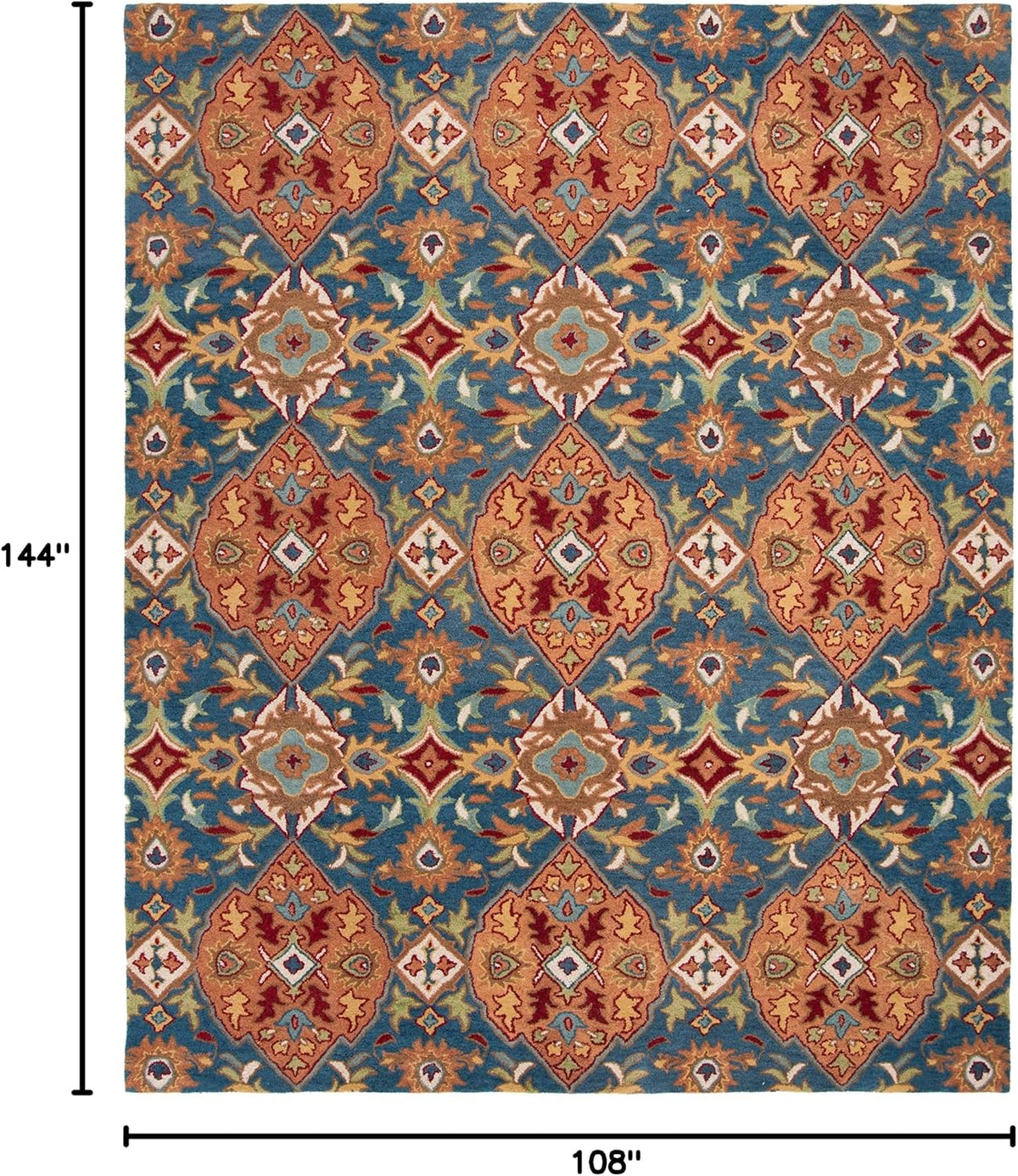 Heritage Collection Area Rug, Camel & Blue, Handmade Traditional Oriental Wool, Ideal for High Traffic
