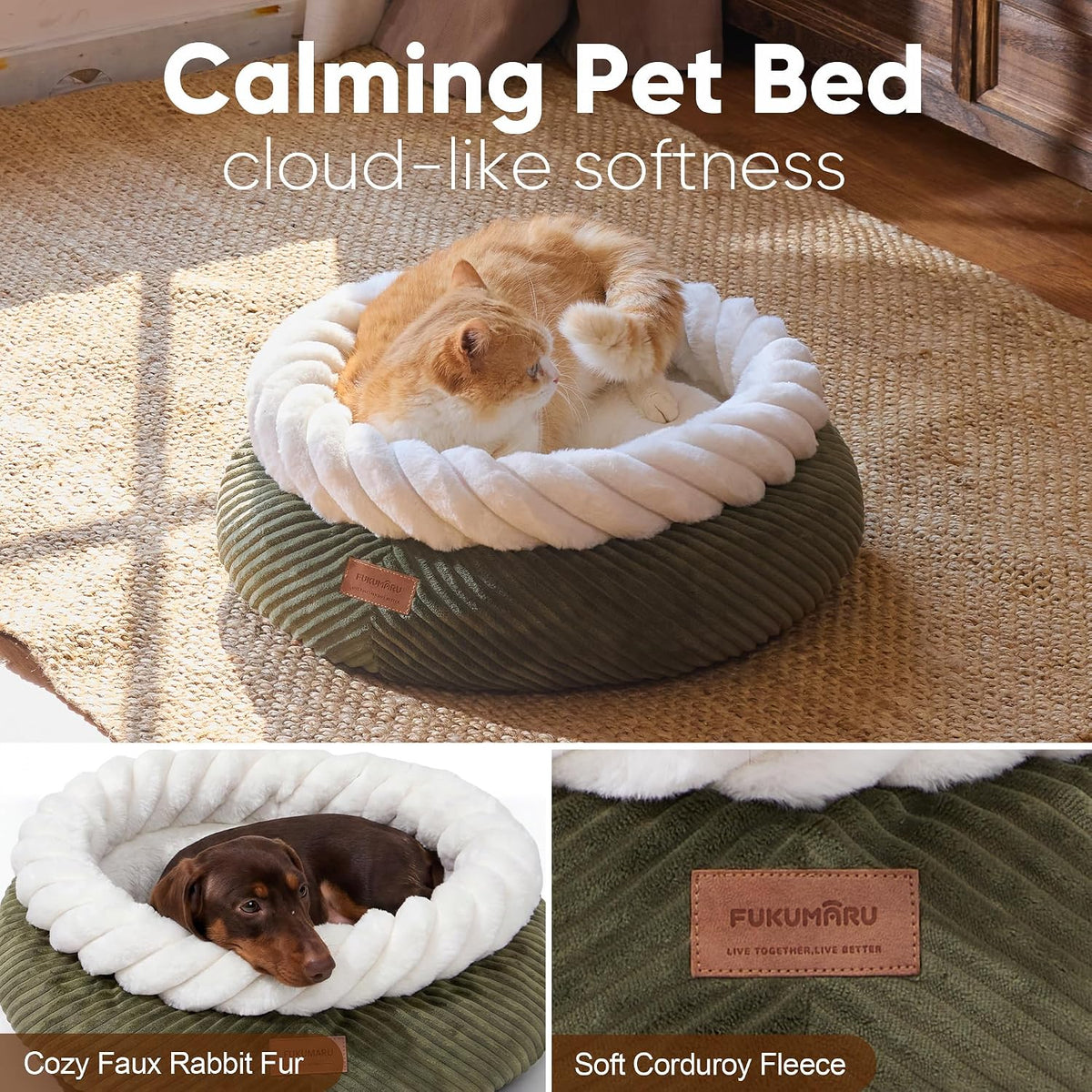 Cute Round Cat Bed, Calming Donut Small Dog Beds, Washable