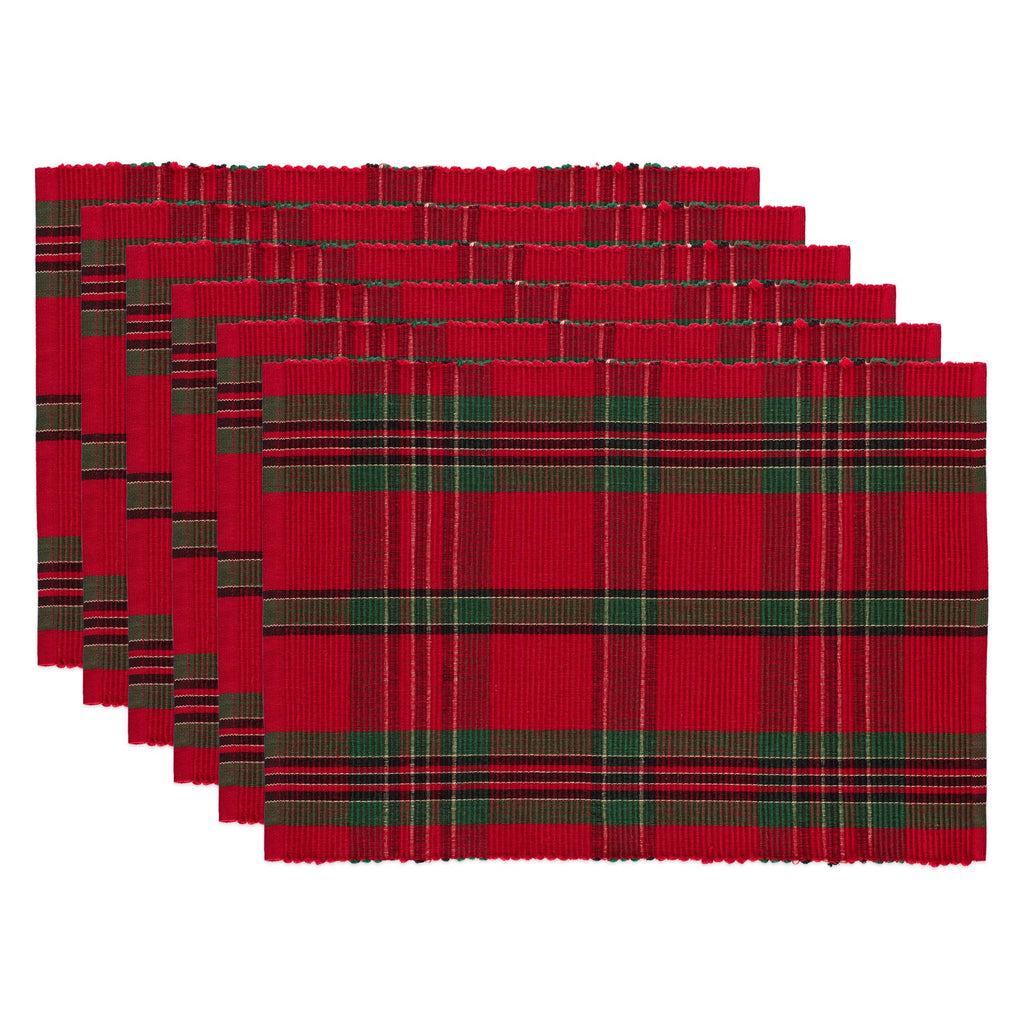 Farmhouse Christmas Plaid Dining Table & Kitchen Décor, Holiday Placemat Set, 13x19, Red & Green, 6 Count