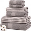 6 Piece Cotton Bath Towel Set - Ultra Soft 600 GSM Towels - Bathroom Set with Hand Towels and Washcloths - Waffle