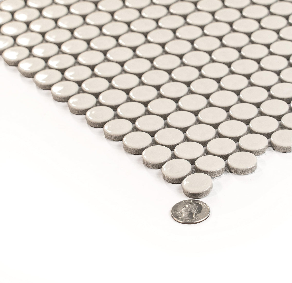 Penny Round Porcelain Tile Ivory Beige 12x12 Glossy 9.87 sq ft 10-Pack