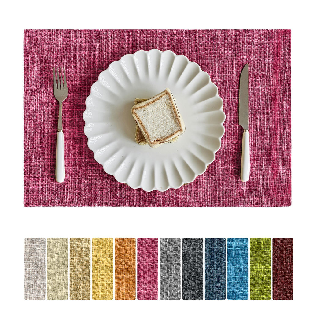 Faux Linen Cloth Placemats Set of 12-12 x 18 Inch, Pink