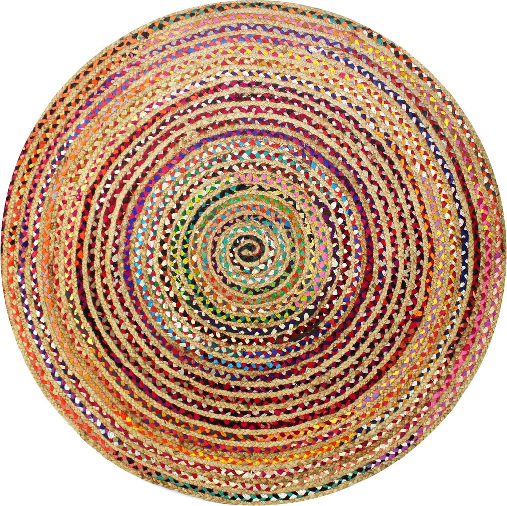 Jute Chindi Braid Rag Rug - 8 Feet Round Multi Color Area Rug