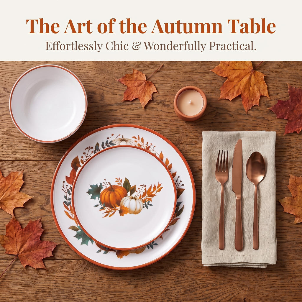 Fall Pumpkin Dinnerware Set for 4, 12-Piece BPA-Free Melamine Dinnerware