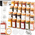 Glass Spice Jars with Label, 24x Bamboo Wooden Lids - White Labels