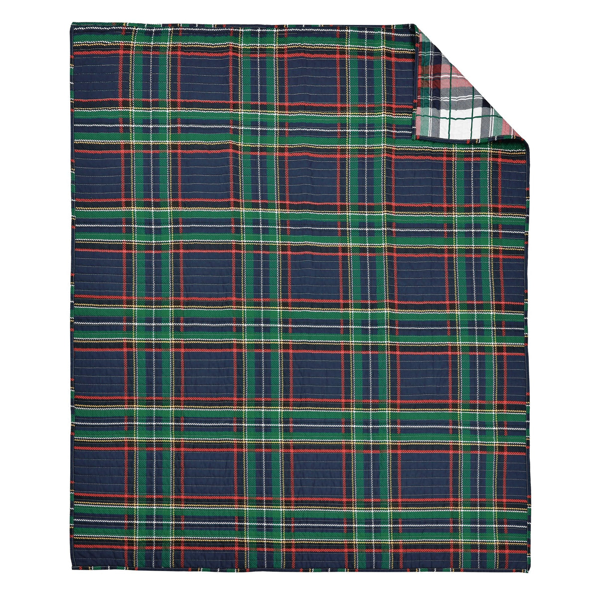 Spencer Plaid Navy - Quilted Throw (50x60in.) - Plaid - Red Green White - Reversible - Cotton