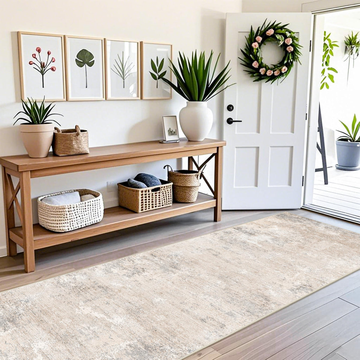 3x12 ft Washable Hallway Runner Rug - Long Non Slip Low Pile Thin Carpet Runners, Modern Abstract Neutral, Stain