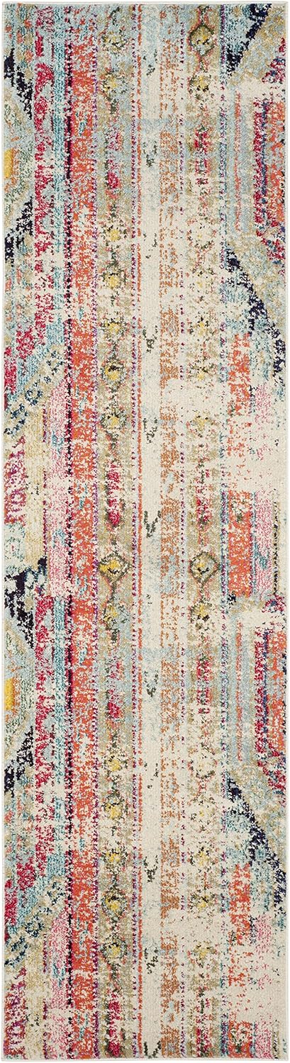 Monaco Collection Runner Rug, Multi, Boho Chic Tribal Distressed Design, Non-Shedding & Easy Care, Ideal