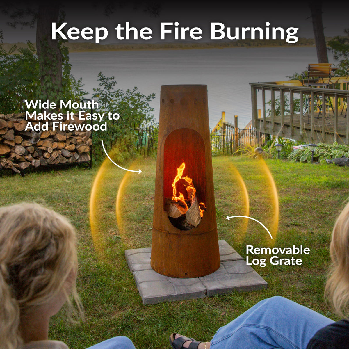 Santa Fe Large Wood Burning Chiminea Outdoor Fireplace, 50"