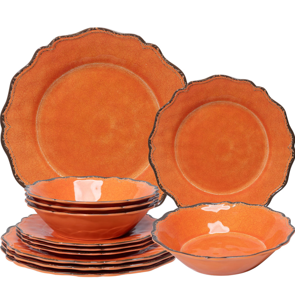 12 Piece Lightweight Fall Melamine Dishes Dinnerware Set for Party Camping