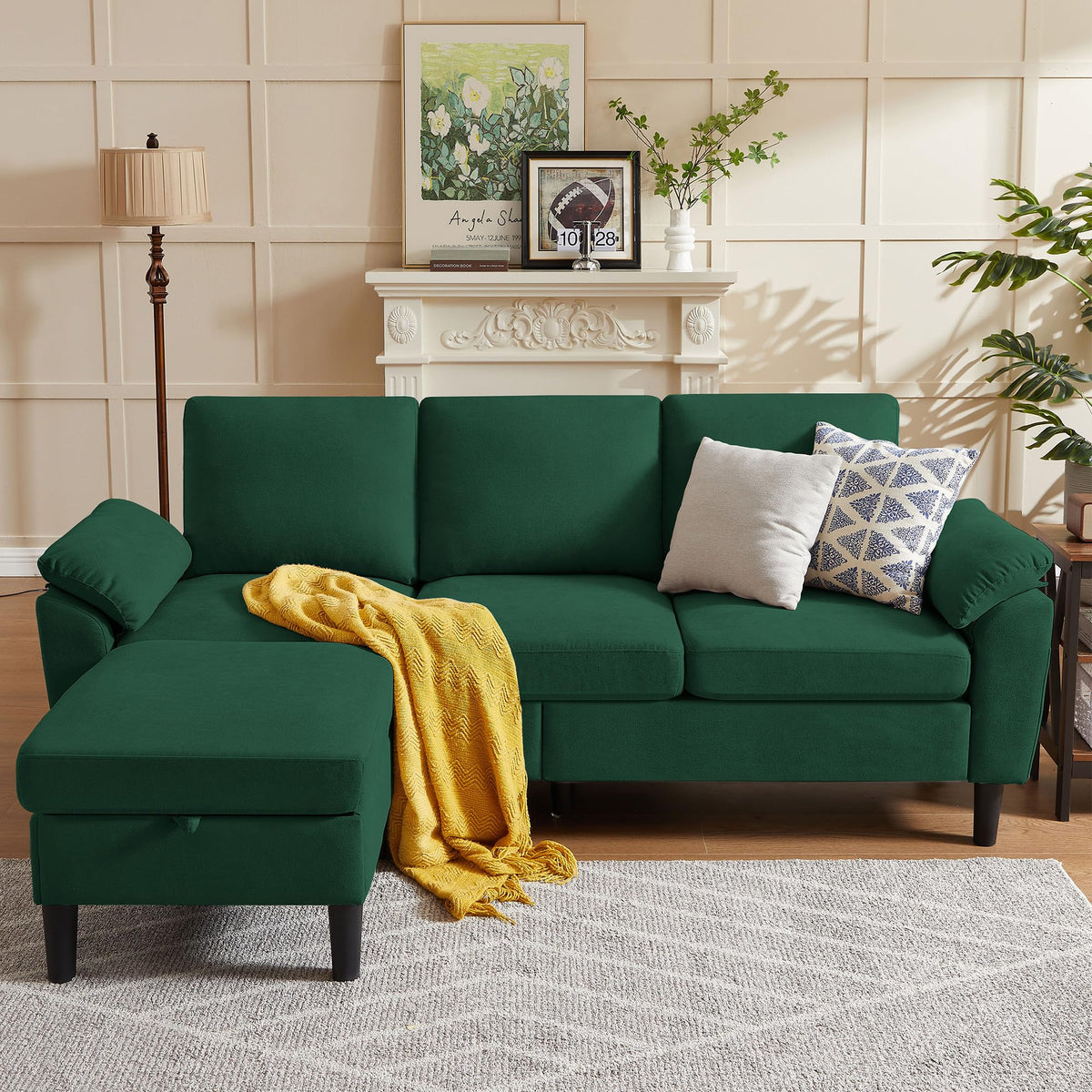 80" Convertible Sectional Sofa, Small L Shaped 3 Seat Couch with Reversible Storage Chaise, Modern Polyester Fabric