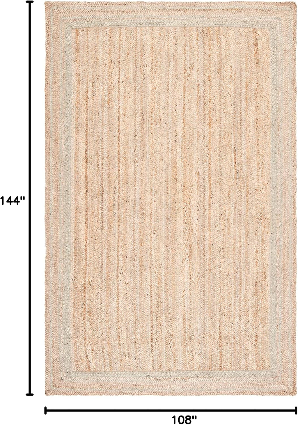 Natural Fiber Collection Area Rug, Green & Natural, Handmade Border Farmhouse Jute, Ideal for High Traffic