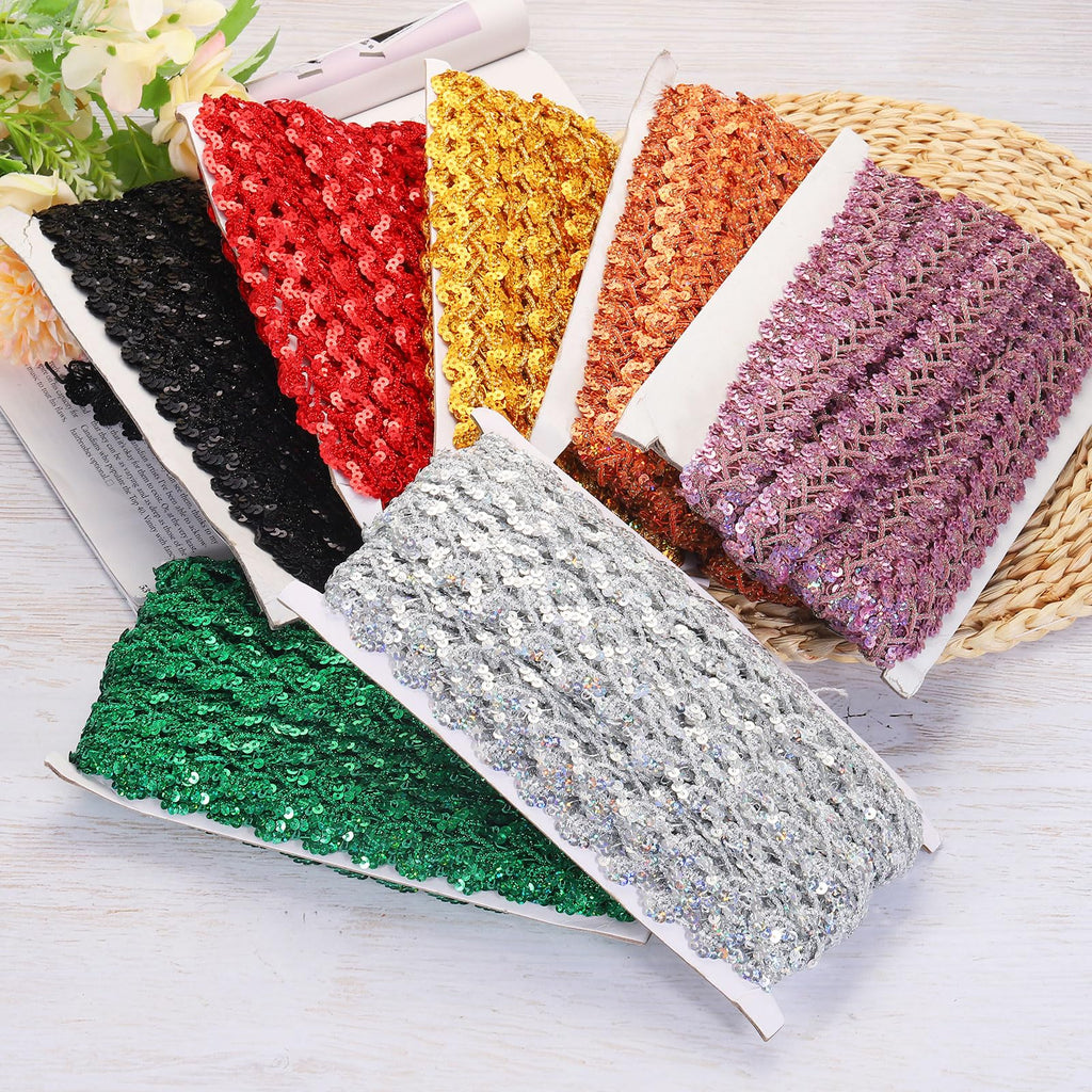 Sequins Beaded Lace Trim 1.1 Inch Wave Sequin Braid Trim Strip Paillette Sequins Ribbon Trim for Crafts - 15 Yard
