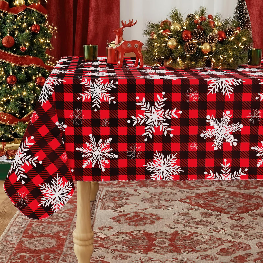 Rectangle Waterproof Vinyl Table Cloth, Wipeable Tablecloth with Flannel Backing, Plastic Table Cover for Dinner