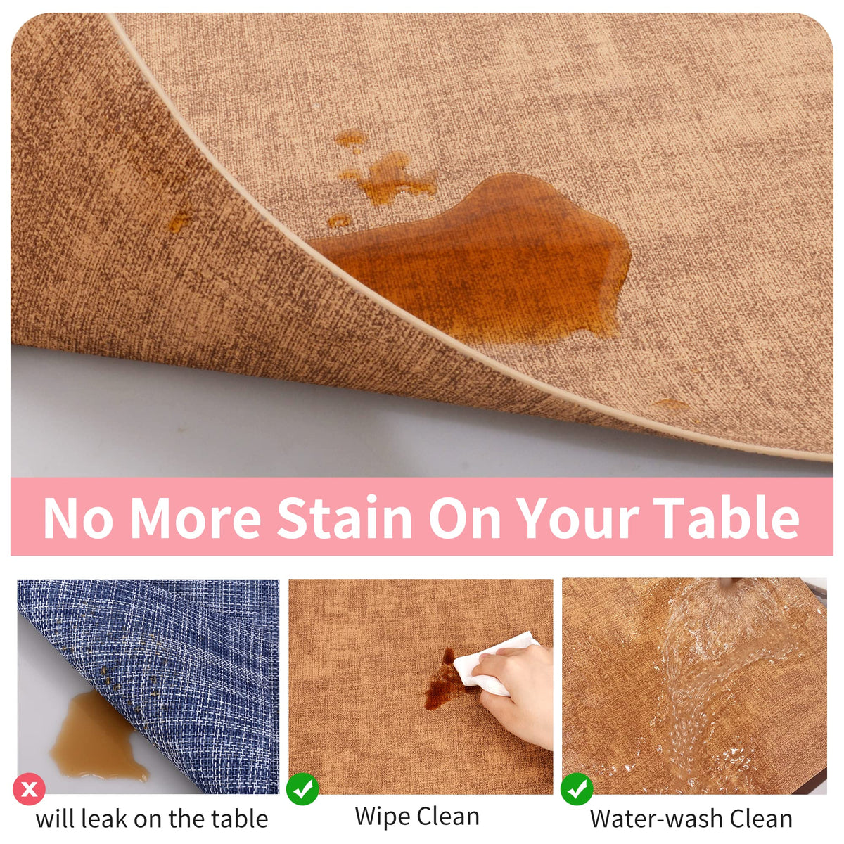 Faux Leather Placemats Set of 6, Easy to Clean, Brown