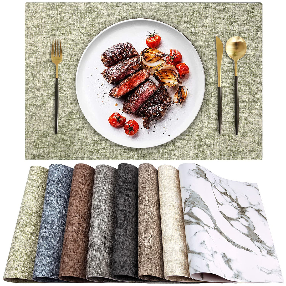 Leather Heat Resistant Placemats Set of 6 Waterproof Wipeable Washable PU Table Mats,Easy to Clean Anti-Slip (6