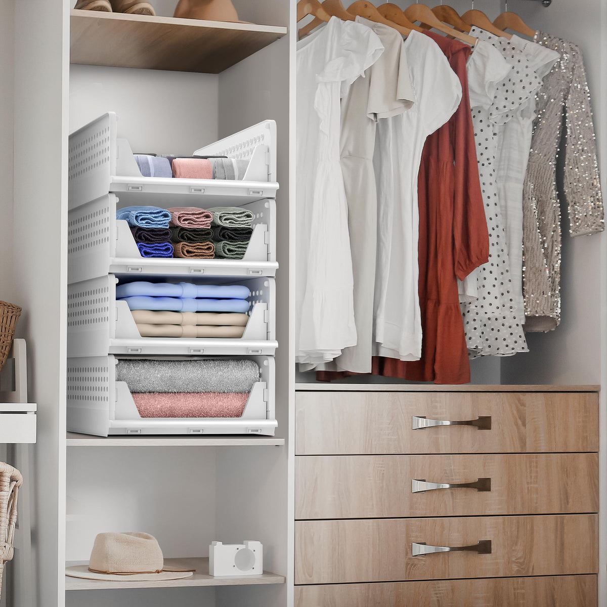 Stackable Closet Organizer, Open-Front Shelf Bins (4 Small)