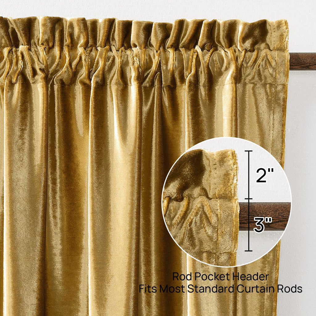 Gold Velvet Curtains 96 inches Long: Living Room Luxury Room Darkening Curtain - Elegant Bedroom Thermal Insulated