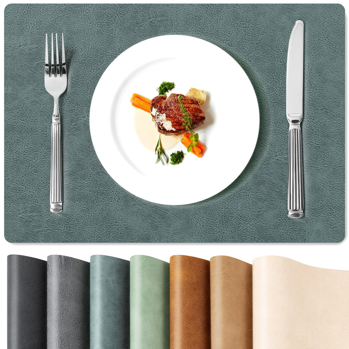 Faux Leather Placemats Set of 6, Vinyl Placemats Heat Resistant