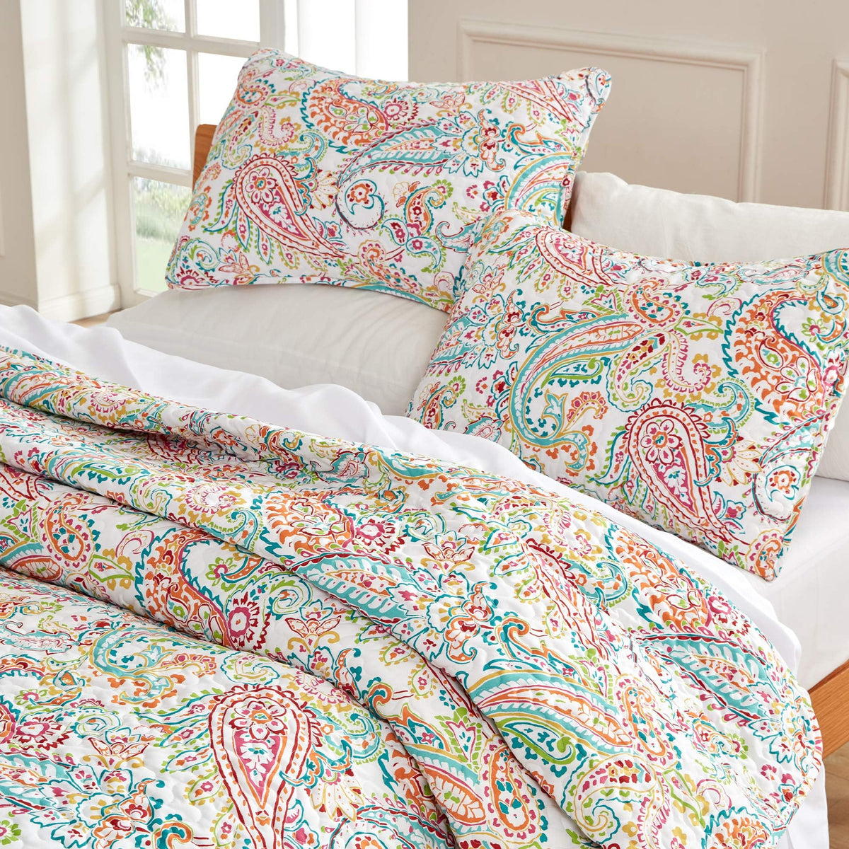 3-Piece Printed Quilt Set - Size - Lightweight Reversible Bedding Coverlet Set for All Season (Classic