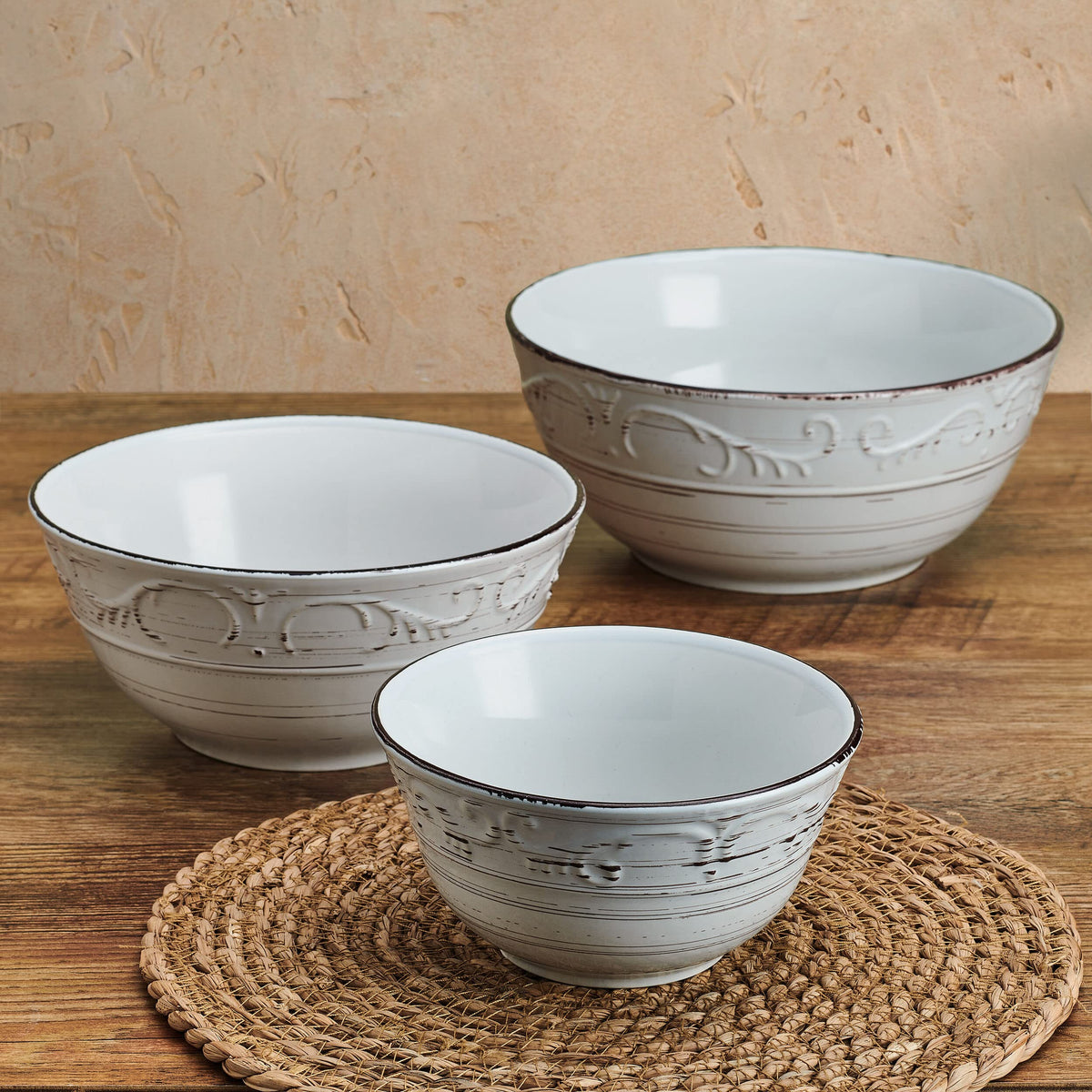 Trellis Serving Bowls, Set of 3, White