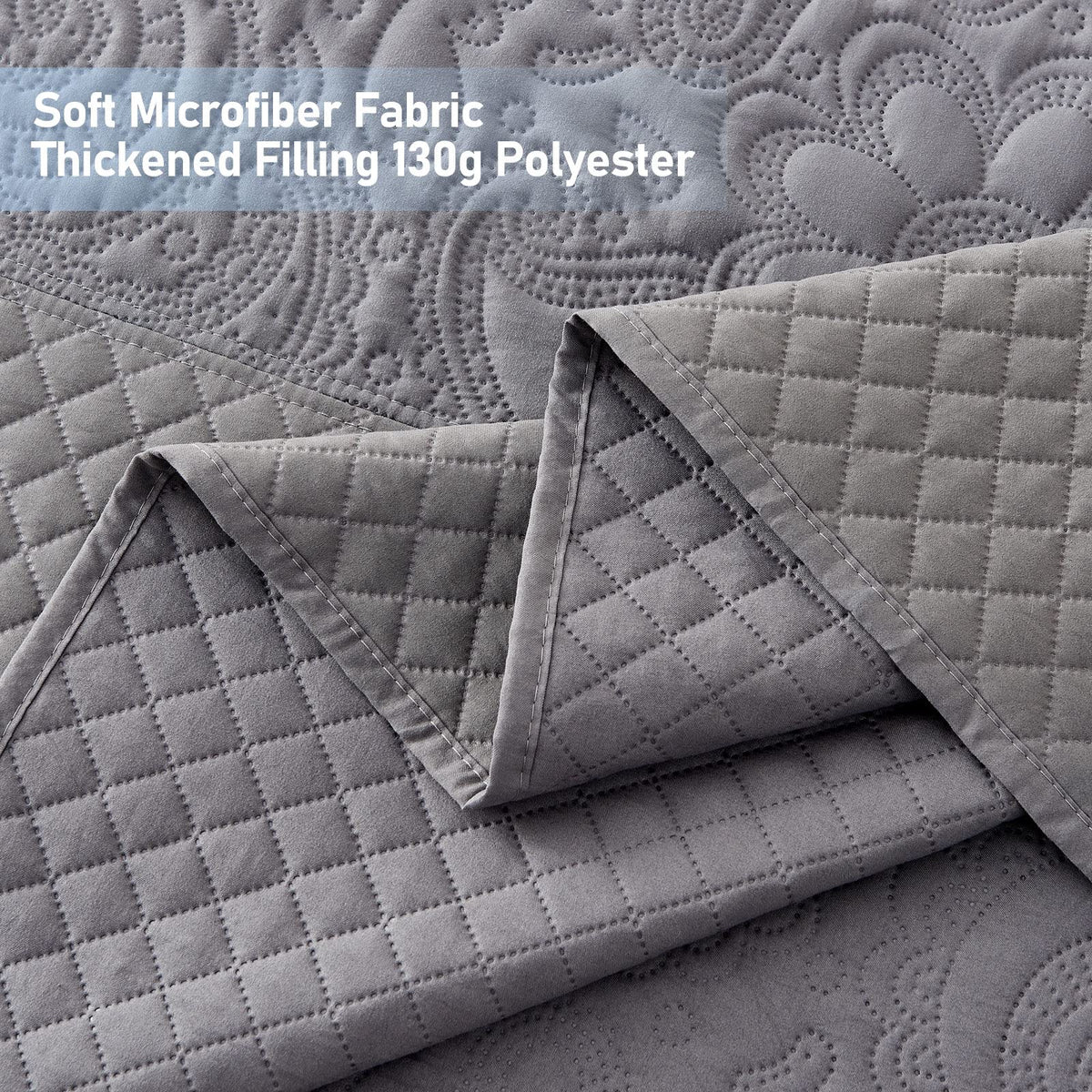 California King Bedspreads 128x120, Soft Microfiber Ultrasonic Lightweight Dark Grey Oversized King Quilt, 3 Piece