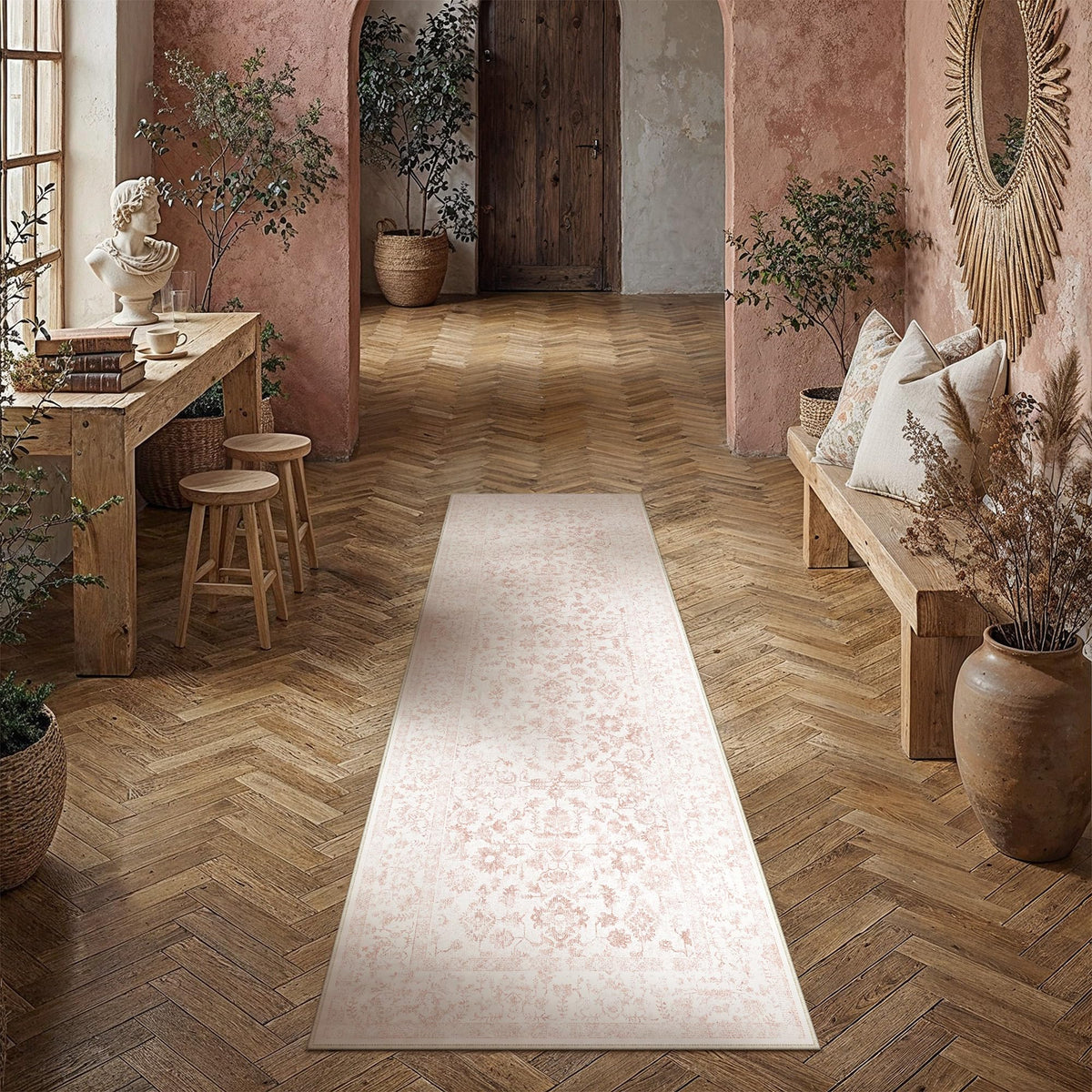 2x6 Pink Runner Rug Washable Hallway Non Slip Kitchen Vintage