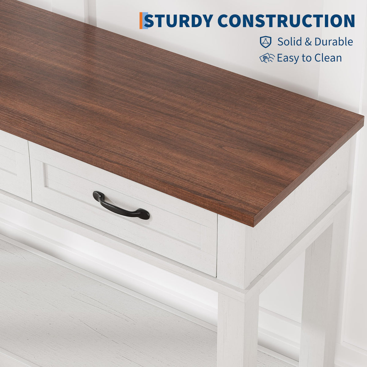 3 Drawers Entryway Table, Farmhouse Wooden Console Table