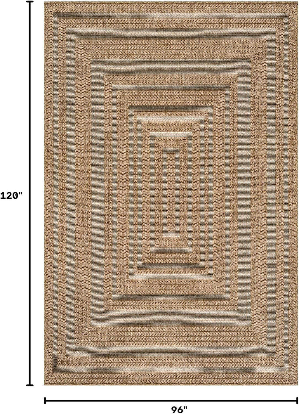 Easy Jute Framed Border Rug Washable Durable Indoor Outdoor Area Rugs for Living Dining Room Patio Office Stain