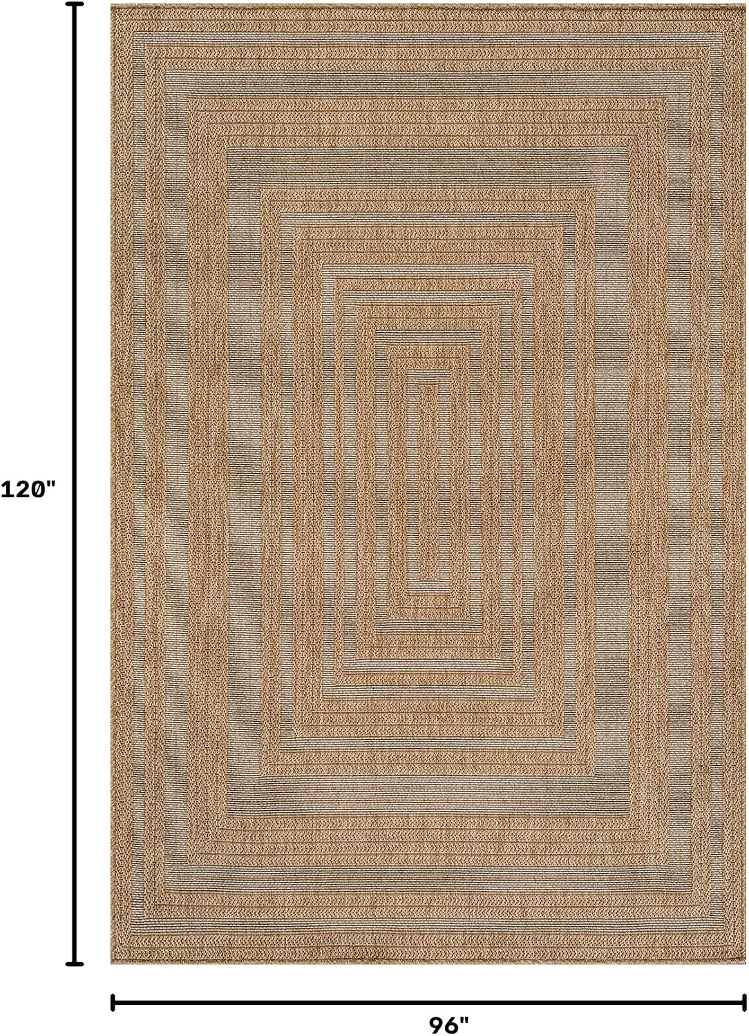 Easy Jute Framed Border Rug Washable Durable Indoor Outdoor Area Rugs for Living Dining Room Patio Office Stain