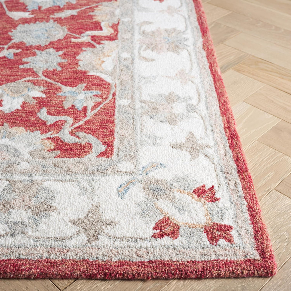 Area Rug - Heritage Collection - Large - Red & Ivory, Handmade Wool, Ideal, Dining Space (HG125Q)