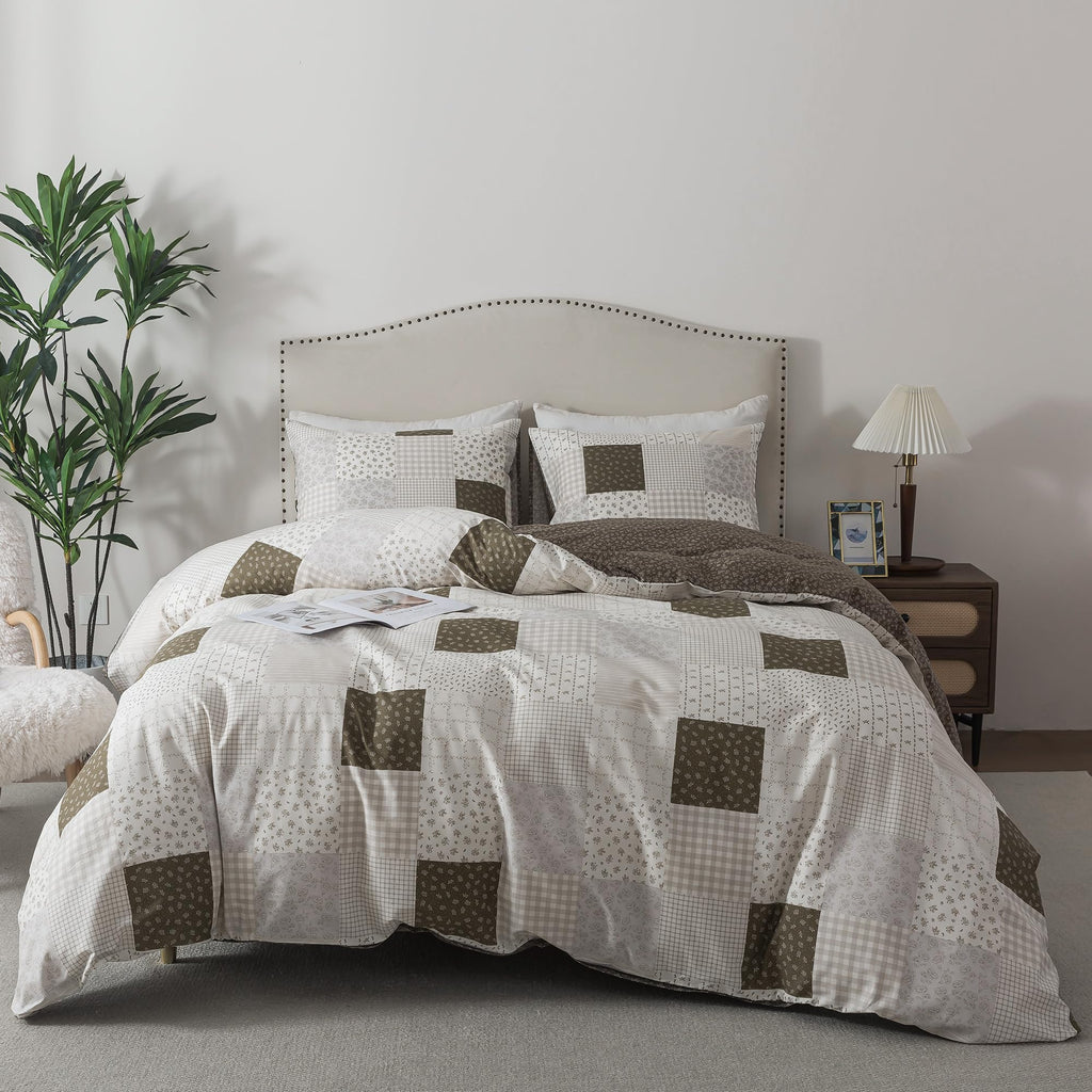 Rustic Duvet Cover - 100% Cotton Comforter Cover 3-Piece, All Season Bedding Duvet Cover Sets with Zipper