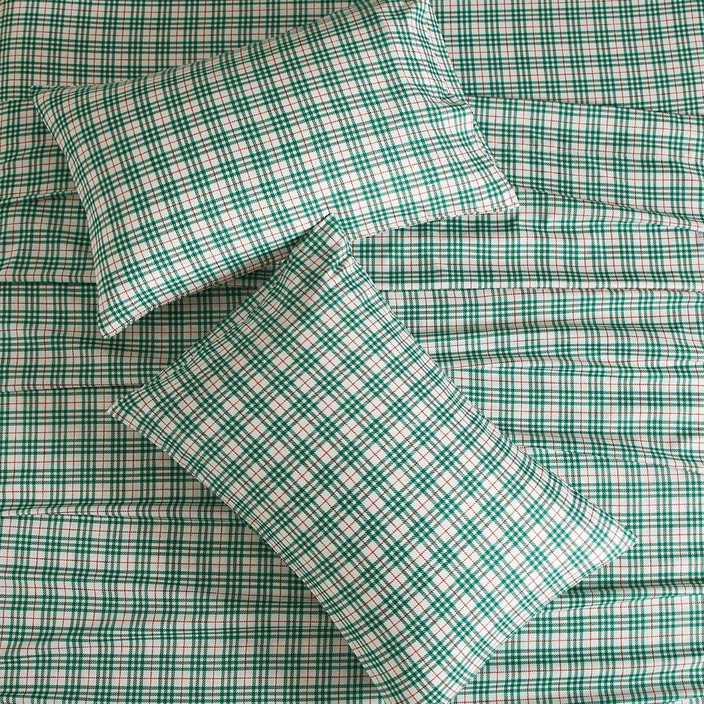 Green Checkered Sheets, Plaid Patterned, Deep Pocket 4pc