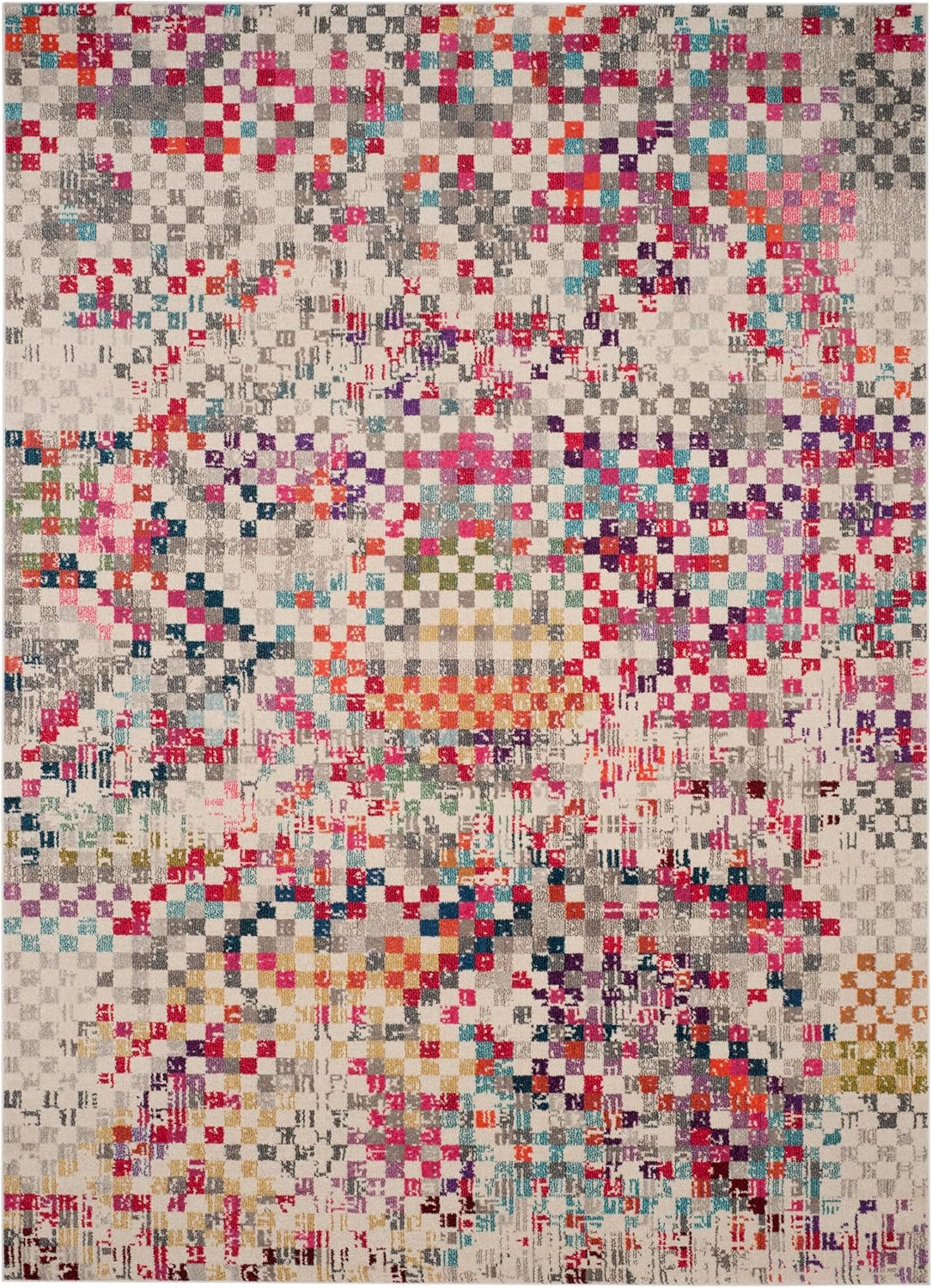 Monaco Collection Area Rug, Grey & Multi, Boho Pixel Abstract Design, Non-Shedding & Easy Care, Ideal for