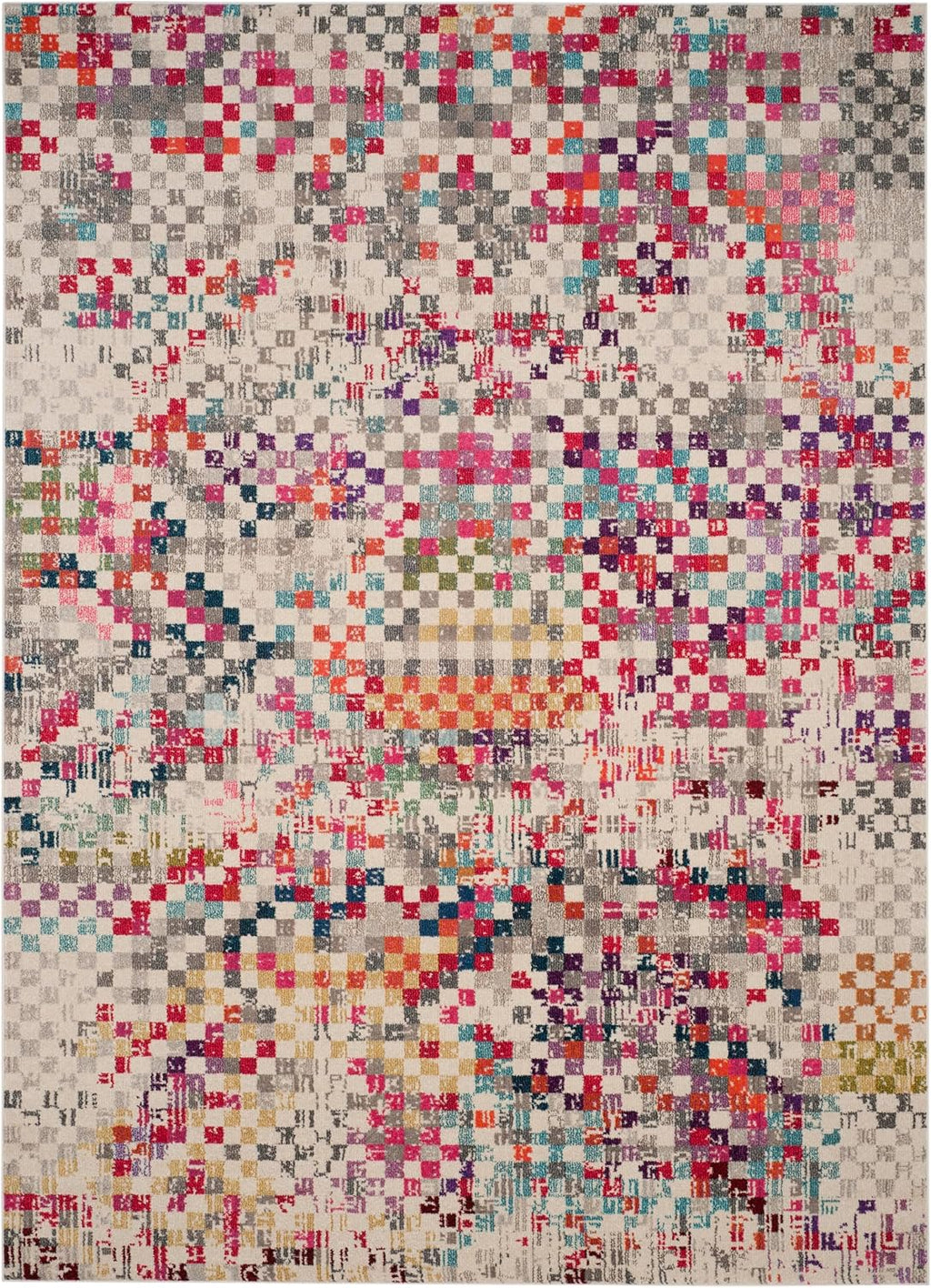 Monaco Collection Area Rug, Grey & Multi, Boho Pixel Abstract Design, Non-Shedding & Easy Care, Ideal for