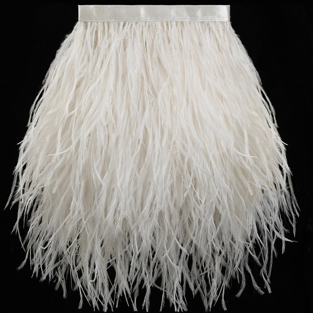 5-7inch Off-White Ostrich Feather Trim for DIY Sewing,2Yards