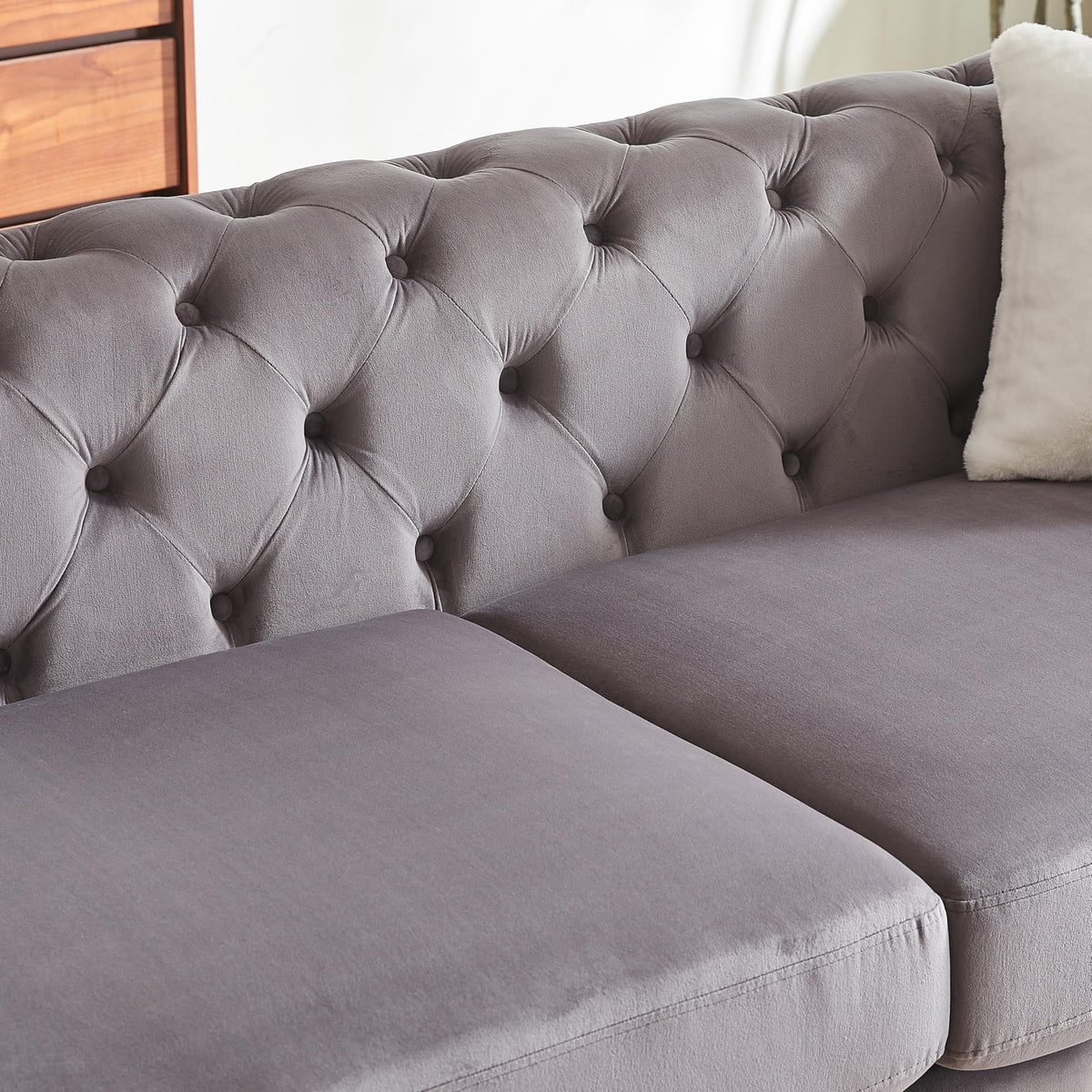 2-Piece Luxury Chesterfield Sofa Set with 1 Velvet 3-Seater Sofa & 1 Loveseat Sofa, Mid-Century 5-Seater Tufted
