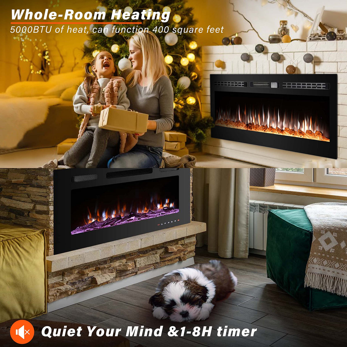 Electric Fireplace Insert 40 Inch, Wall Mounted, Remote Control, 12 Colors