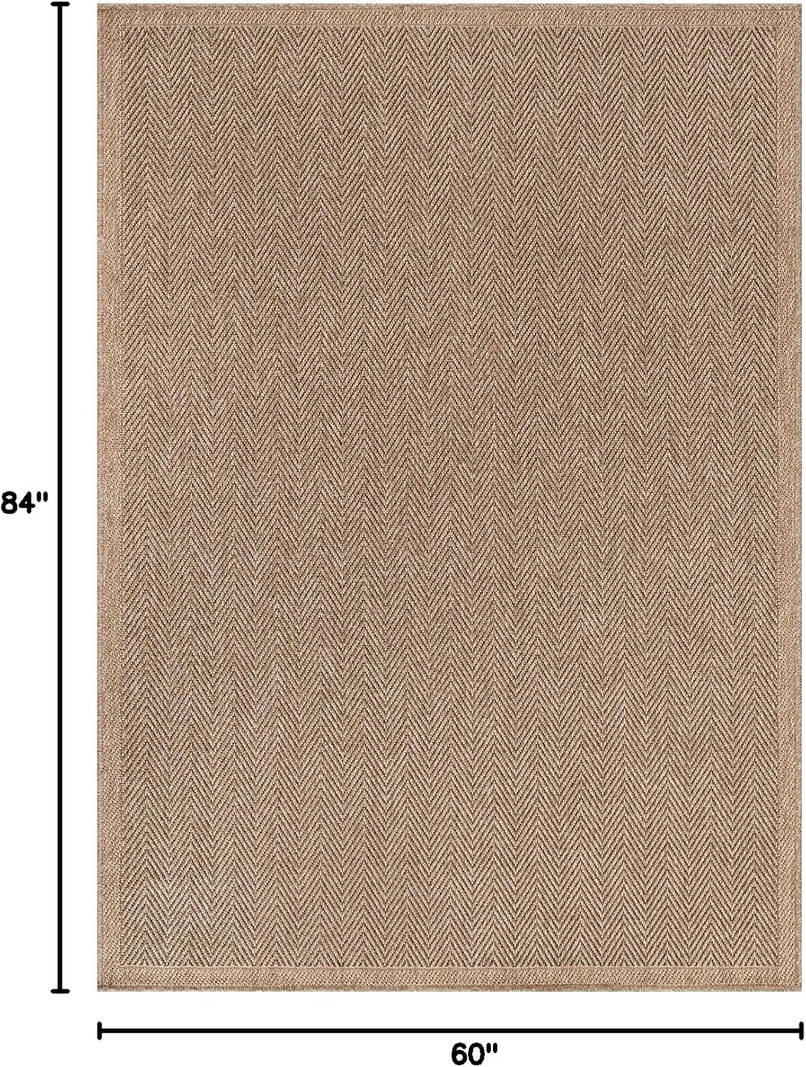 Easy Jute Rug, Indoor Outdoor Natural Color Fiber Area Rugs Patio Rug Herringbone Seagrass Woven Design