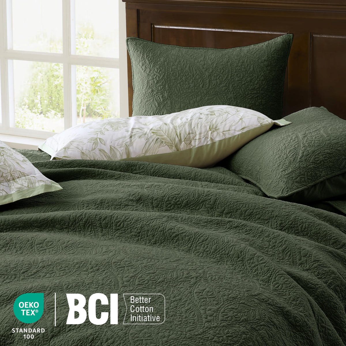 Twin 100% Cotton Paisley Quilt Bedding Set Olive Green Comforter