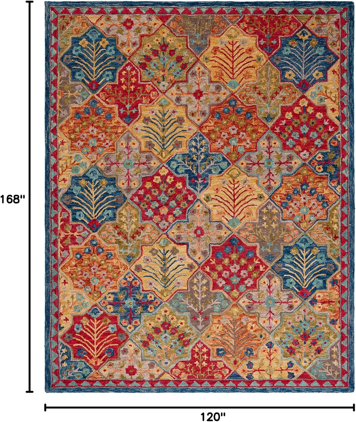 Aspen Collection Area Rug, Blue & Orange, Handmade Boho Wool, Ideal for High Traffic Areas in Living