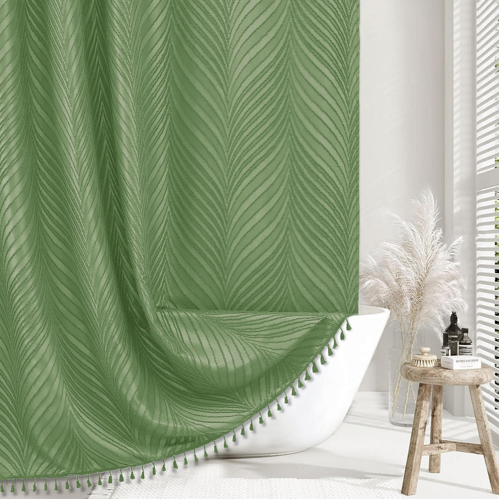 Extra Long Boho - Woven Fabric Cute 84 Inch Sage Green, 72 x 84 Tufted Leaves Textured Striped Modern Farmhouse