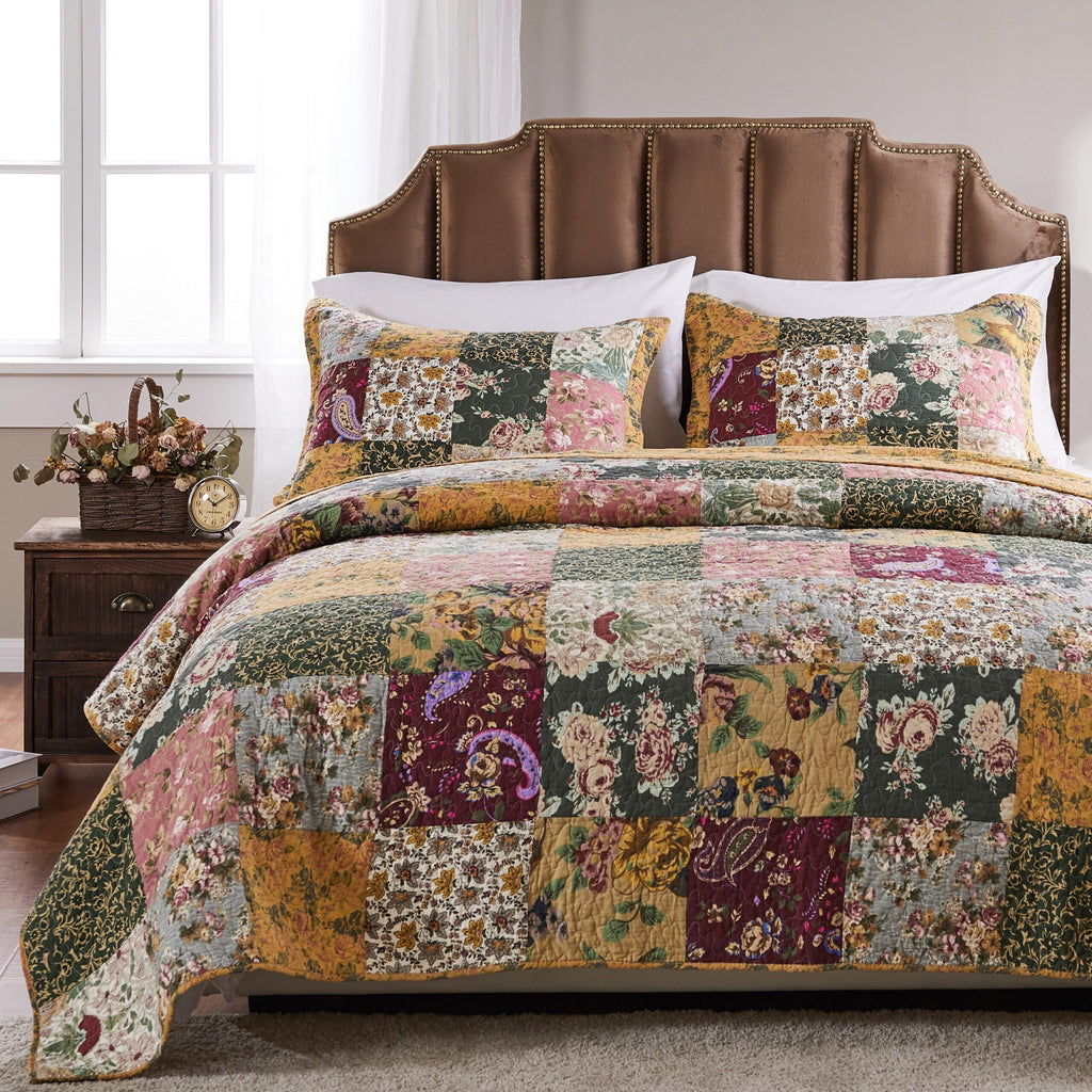 Home Antique Chic 100% Cotton Authentic Patchwork Quilt Set, Multicolor