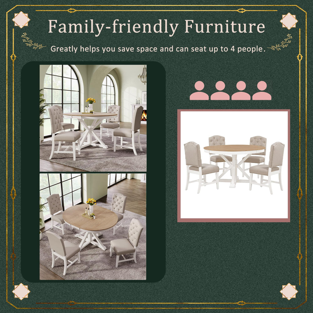Inspired Saarinen Style Dining Table Round Wood 54" for 4-6 People Modern Kitchen Extendable Dining Table with Drop Leaf Pedestal Mid Century