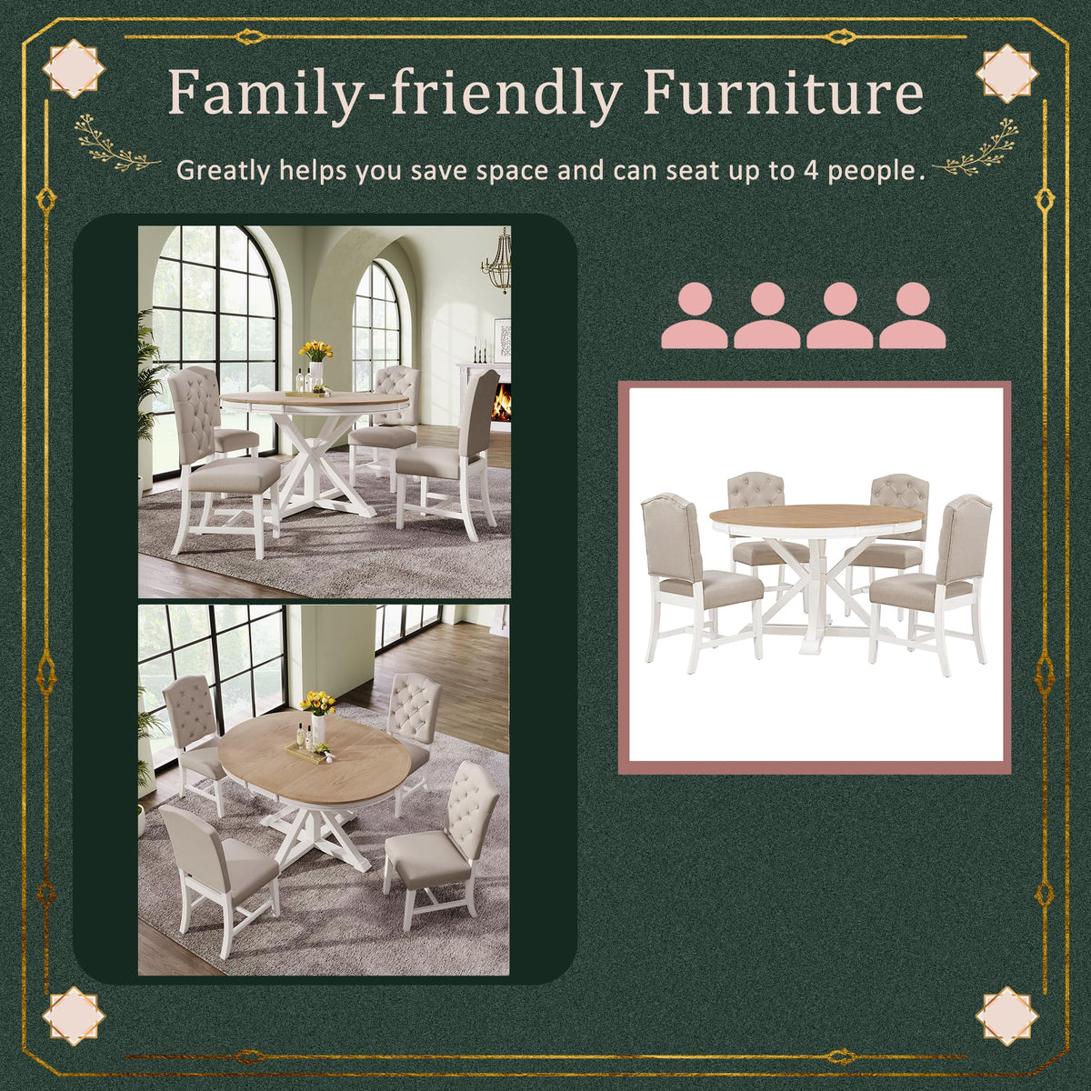 Inspired Saarinen Style Dining Table Round Wood 54" for 4-6 People Modern Kitchen Extendable Dining Table with Drop Leaf Pedestal Mid Century