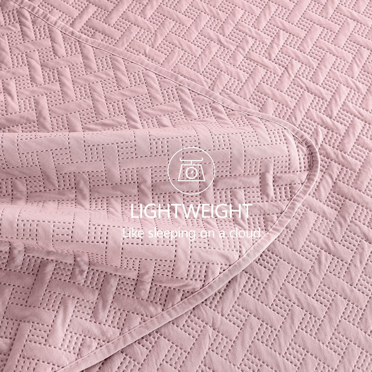 Quilt Bedding Set Pink Lightweight Bedspreads Set, Modern Style Geometric Weave Stripe Pattern, Soft