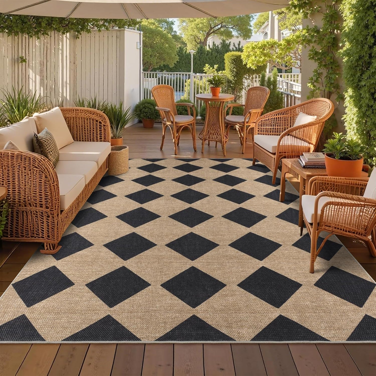 Checkered Easy Jute Rug 8x10 Outdoor Rug Large Washable Area Rugs for Living Room Bedroom Non Slip Neutral Farmhouse