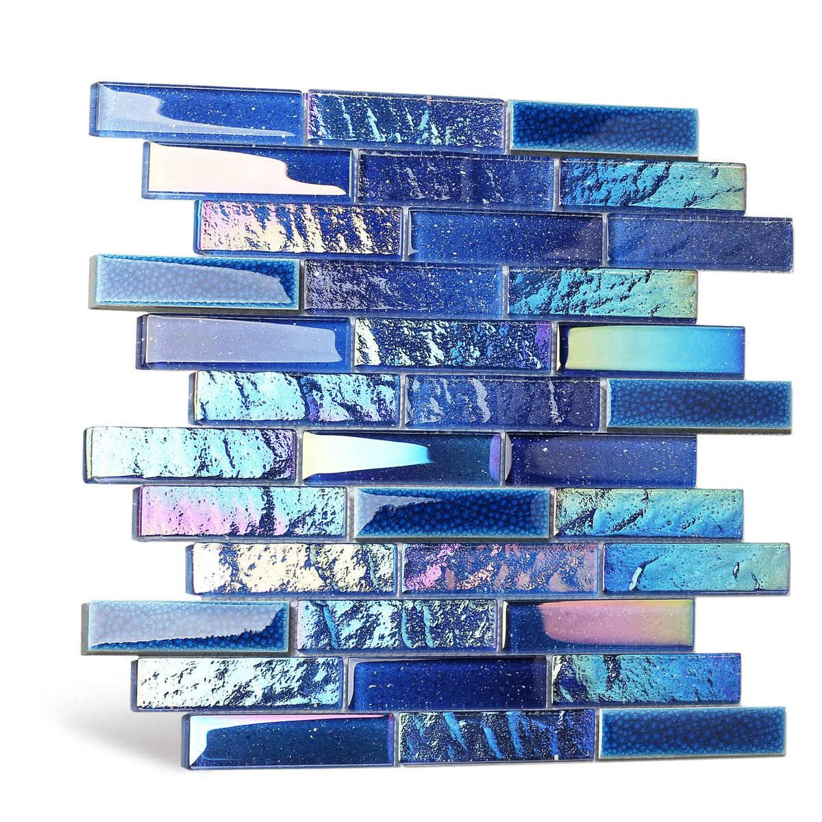 Blue Glass Porcelain Tile Box of 5 Square Feet Iridescent Starry Sky Backsplash Tile for Swimming Pool Kitchen