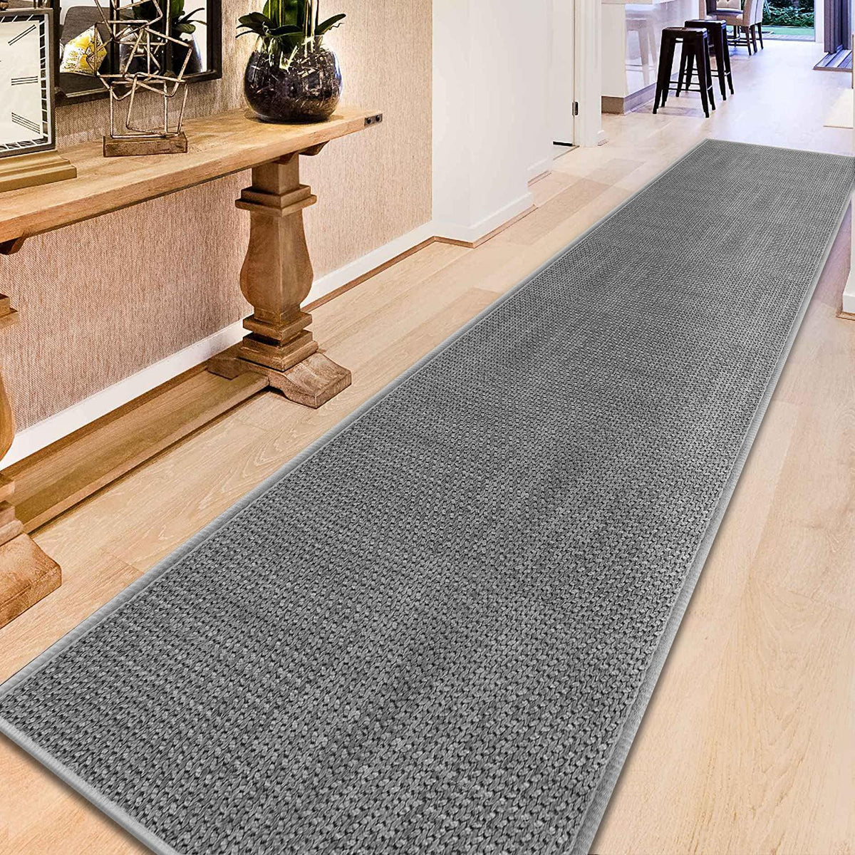 15ft Jute Hallway Runner Rug Non Slip Washable, Absorbent Laundry Rugs Laundry Room Runner, Rubber Backed Black Long